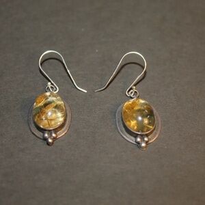 New Rutilated Oval Quartz Crystal Earrings,  Stamped SS